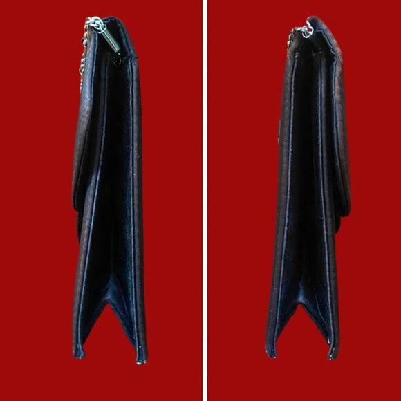 Vintage Black Satin Evening Bag with Silver Fan Decal and Chain Shoulder Strap - Picture 8 of 12